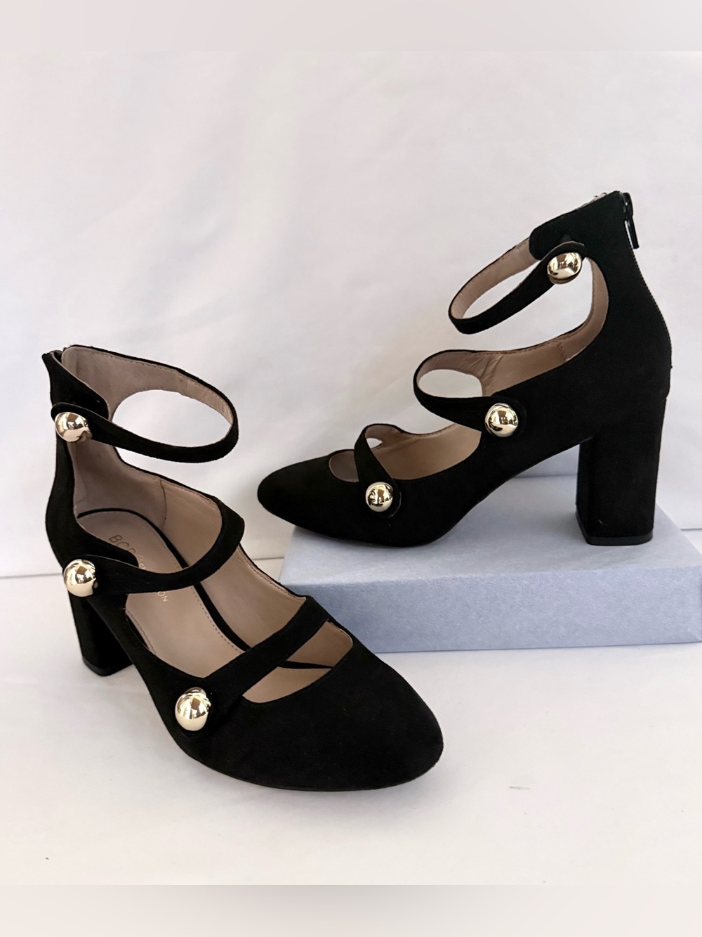 BCBGeneration Women’s Black Suede Strappy Heels Shoes Size 7.5B